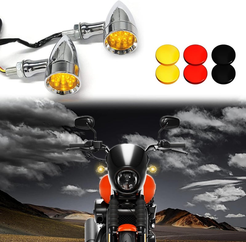 DREAMIZER 2pcs Chrome Bullet 15 LEDs Motorcycle Turn Signal Lights Front and Rear Indicator Lamps Compatible for Harley Honda Yamaha Cruiser Softail Sportster StreetBike Chopper Bobber (Amber lens) - Image 2